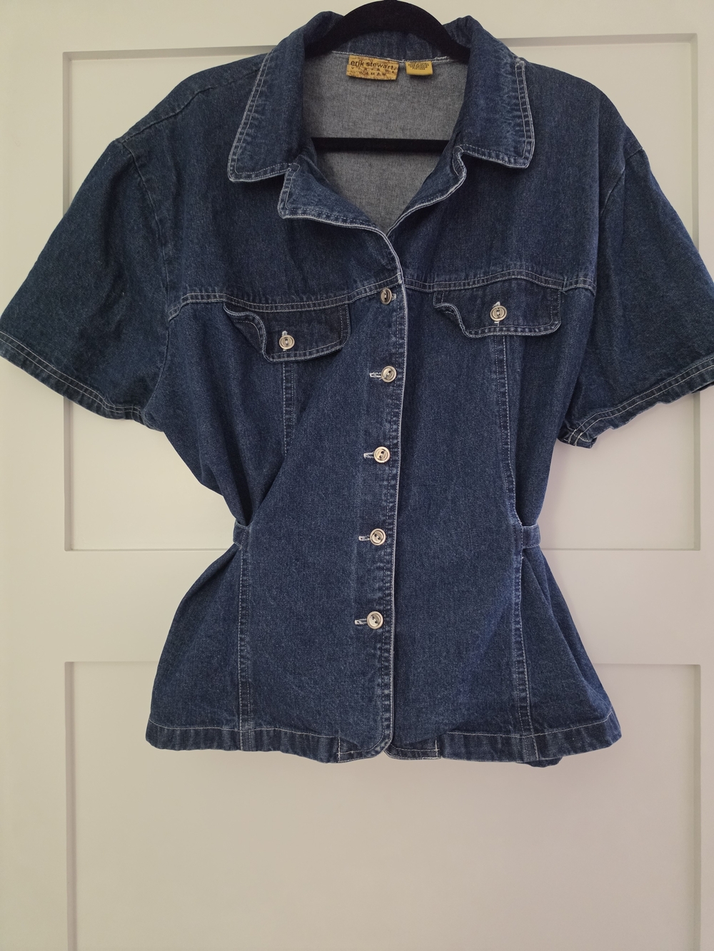 Vintage Dark Blue Denim Button-Front Shirt - Short Sleeve